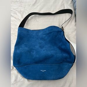 Rag & Bone tote, blue, suede and leather, 14”x13”